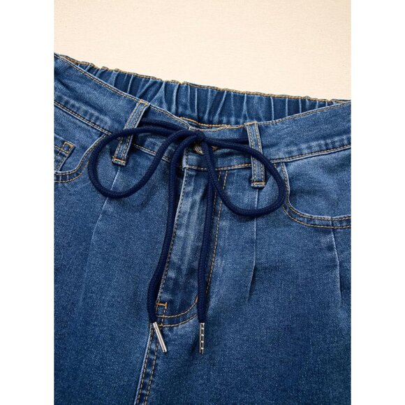 Women's Wide Leg High Waisted Elastic Waist Jeans Casual Baggy Denim - Picture 7 of 10